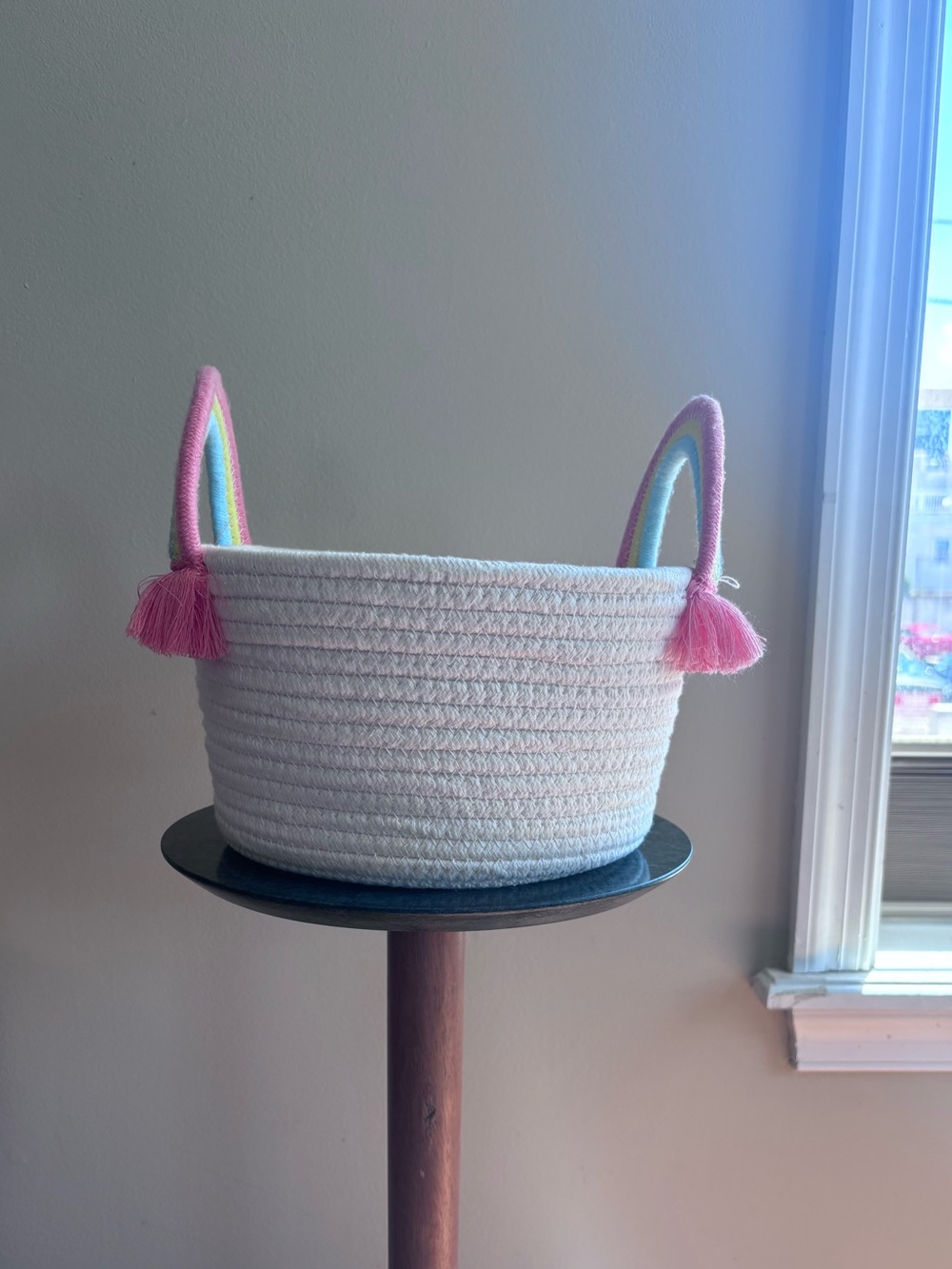 Target Kids White Rope Basket with Pink and Pastel Rainbow Handles - Picture 3 of 6